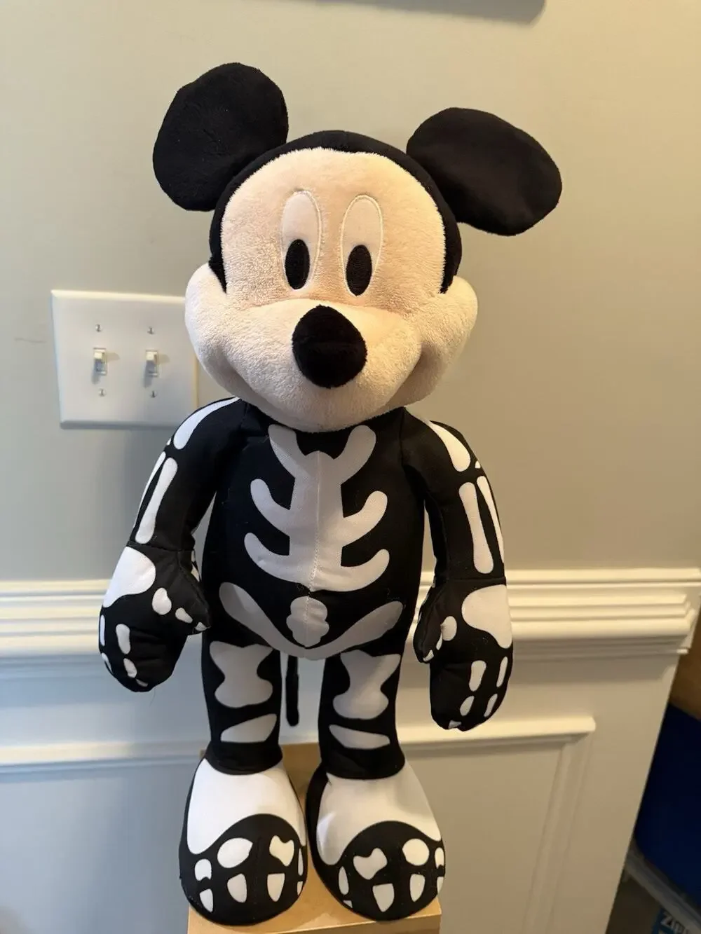 Disney Mickey Mouse Skeleton Halloween Plush 22” Door Greeter Black White